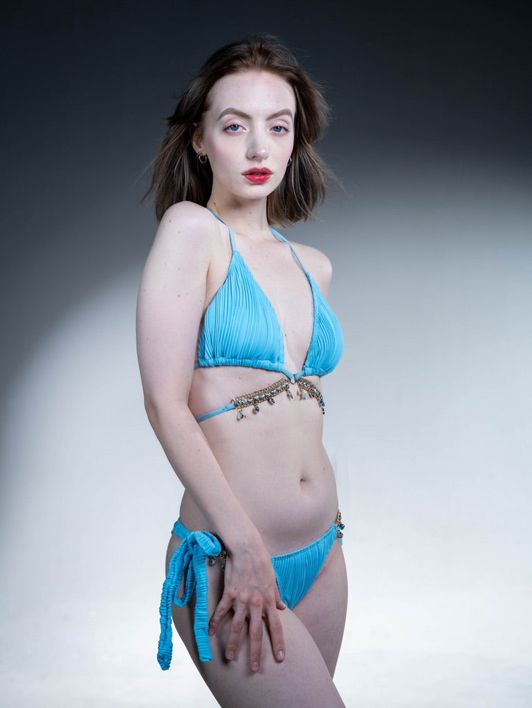 Chic Chain Straps Bikini with Pendant Detail - Sky Blue & Pink Options