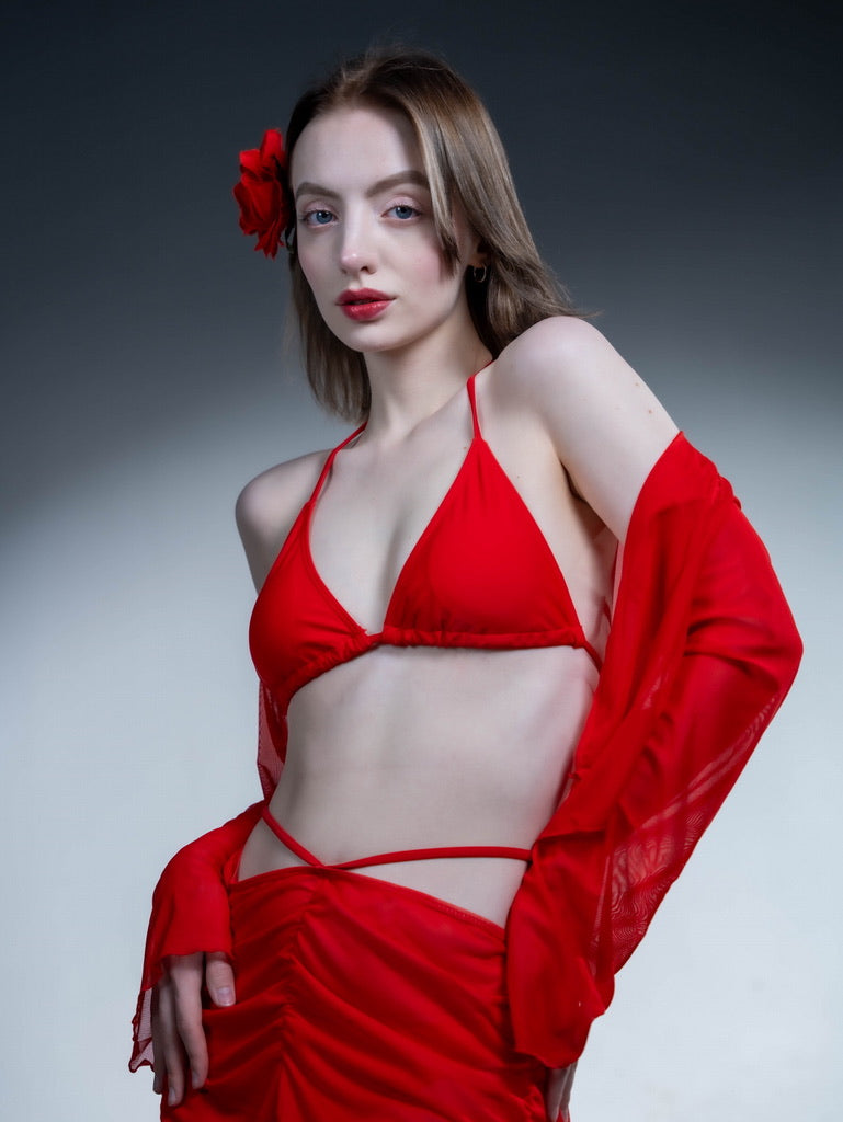 Red Rose Bikini Set