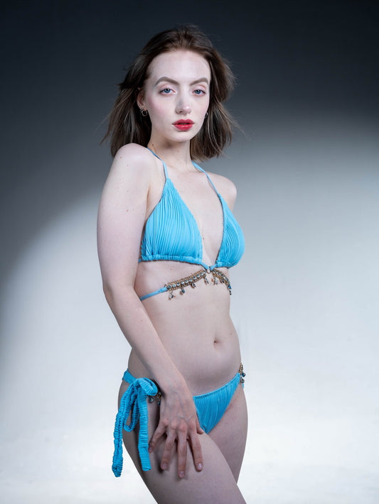 Chic Chain Straps Bikini with Pendant Detail - Sky Blue & Pink Options