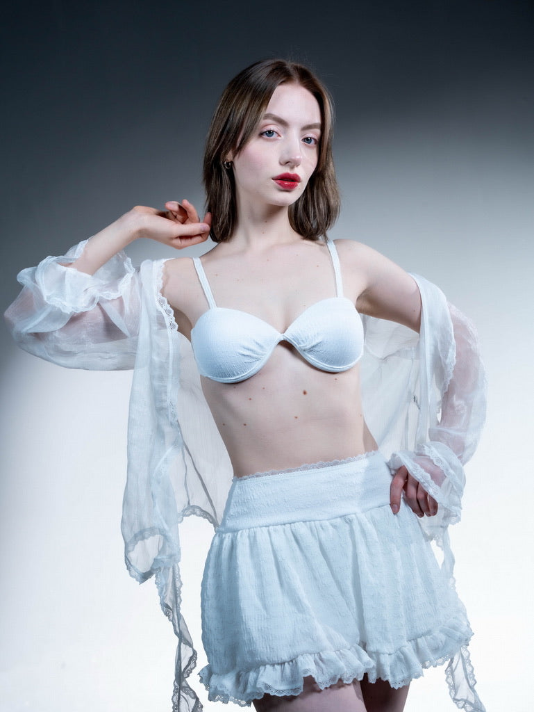 White Four-Piece Bikini Set with Sheer Lace Cover-up