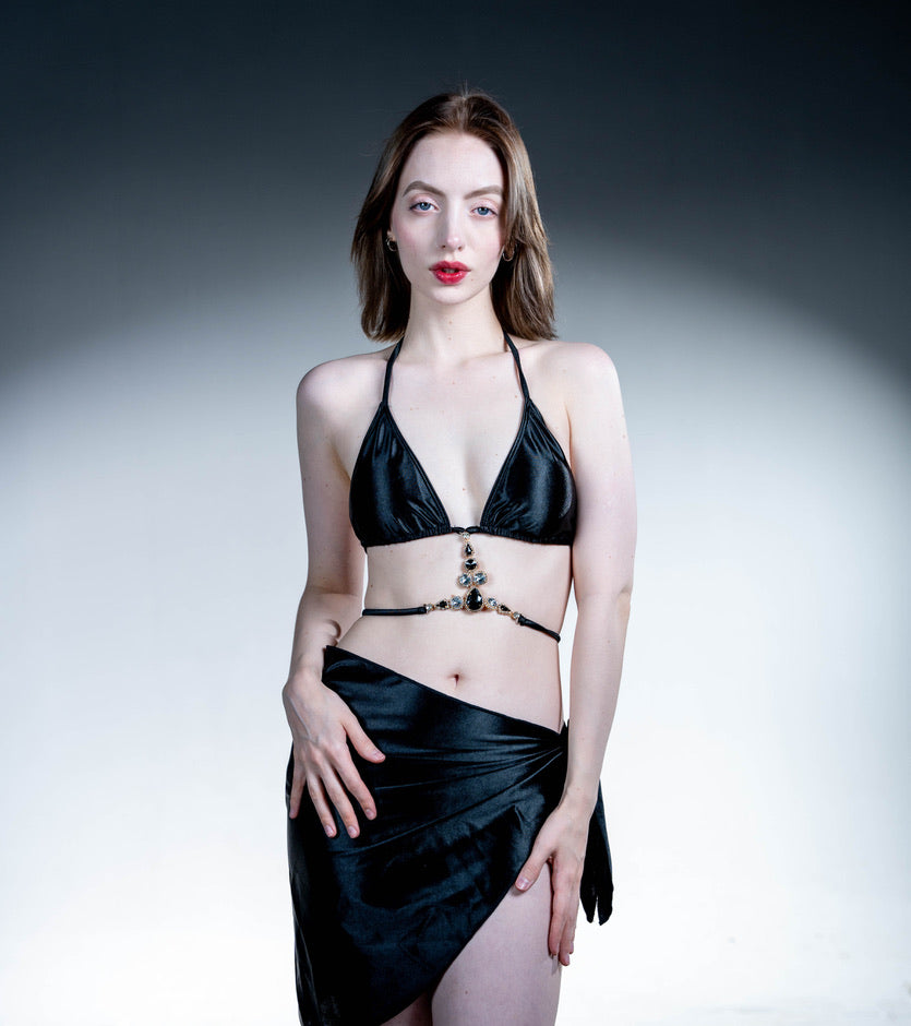 Shiny Mermaid Chain Bikini with Wrap Skirt